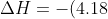 \Delta H=-(4.18)(50.0)(5.46)=-1141\: J\approx-1100\: J